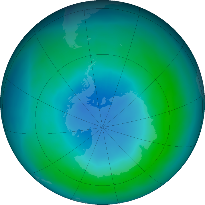 Antarctic ozone map for April 2018